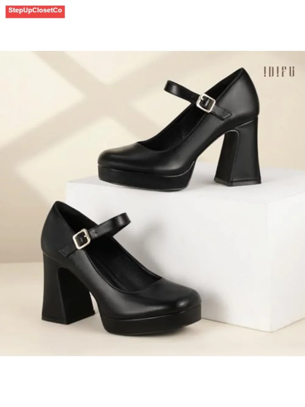 Platform Mary Jane Pumps - Chunky Heel Square Toe Dress Shoes